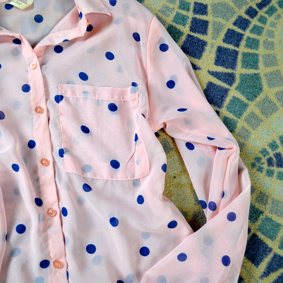 Blush/ Navy Polka Dot Blouse by Garage Size XS - Picture 8 of 8